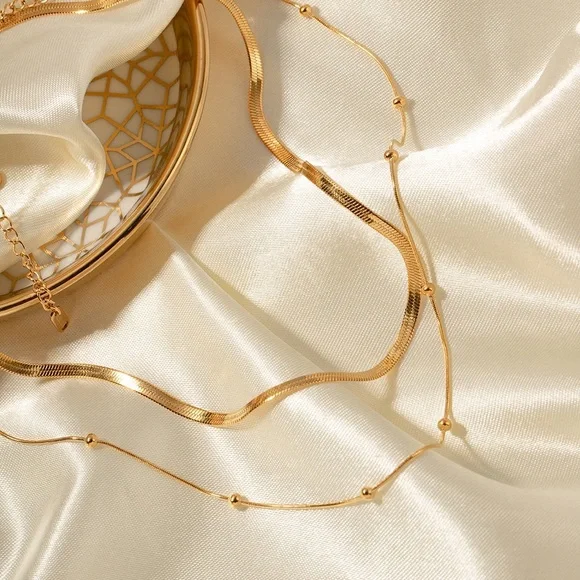 Gold Double Layered Necklace*Layering Necklace*Waterproof and Sweatproof - Picture 4 of 8